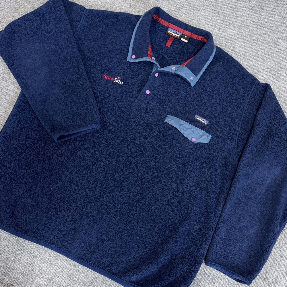 Vintage Patagonia Fleece Jacket Men XL Blue Synchilla Snap T 90s *READ* LOGO